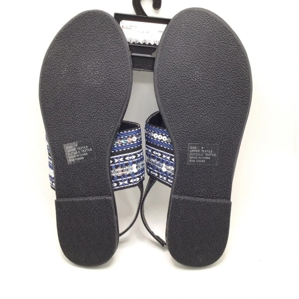 NWOB Olivia Miller Womens Blue Sequin Thong Slingback Sandal Size 7